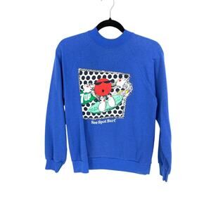 Vintage 80s 7Up Sweatshirt Womens Medium See Spot Surf Graphic Blue *READ